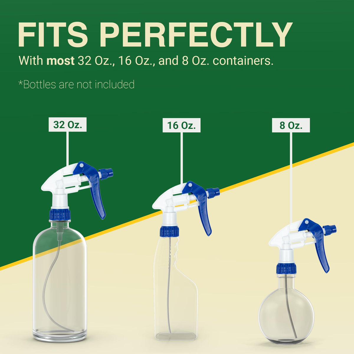 Heluva Green universal-fit nozzle top for multiple bottle sizes enables quick customization.