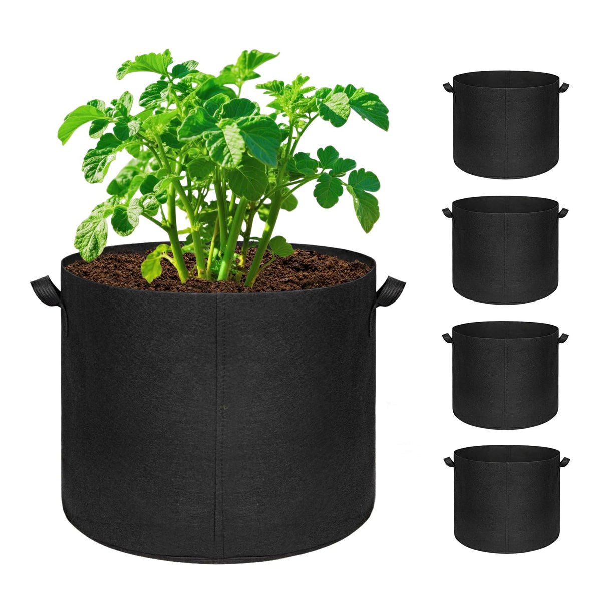 Hemikaki 5-pack 20gal grow bags front view ideal for balcony gardening.