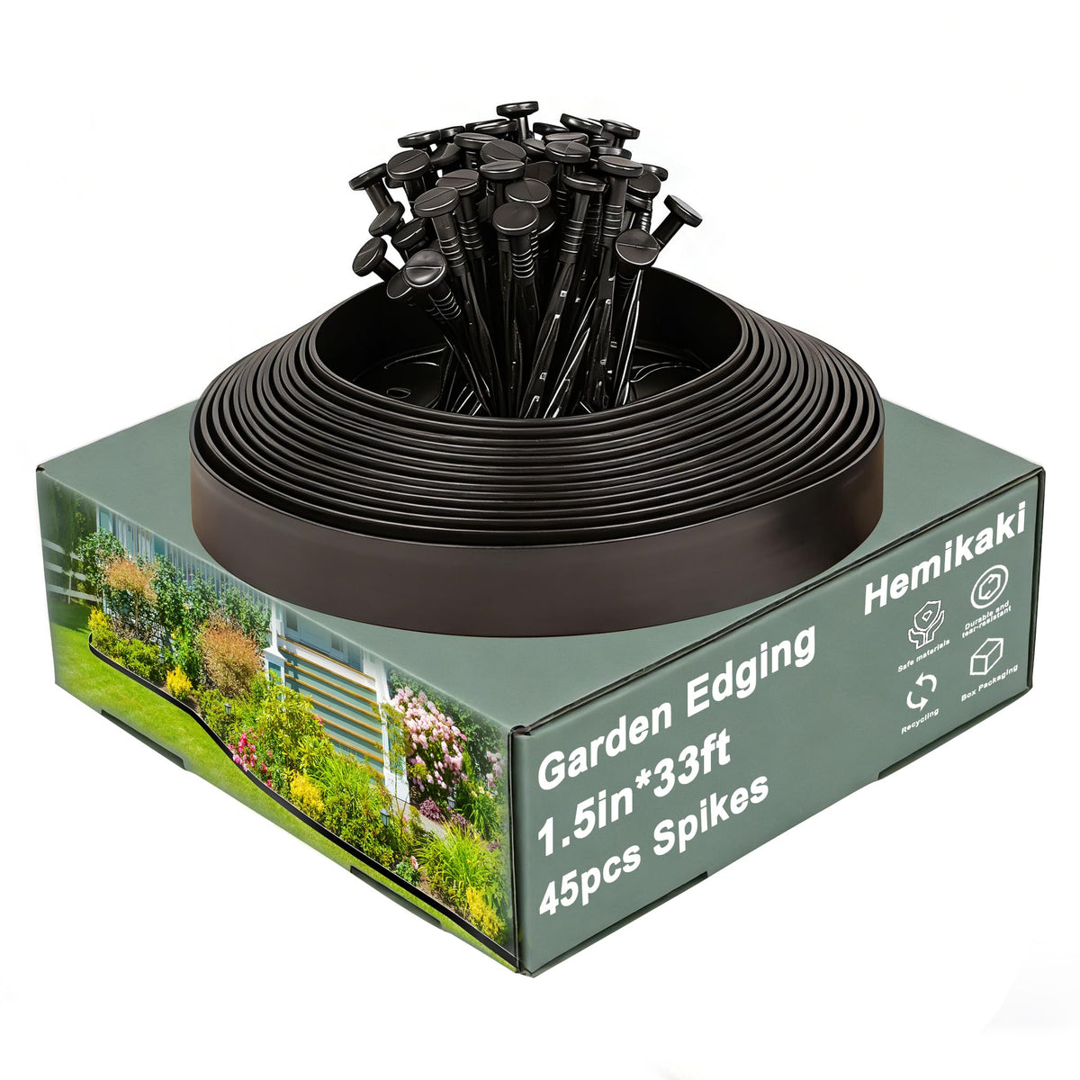 Hemikaki garden edging border with 2-pack, 33ft, defines clean lawn boundaries.