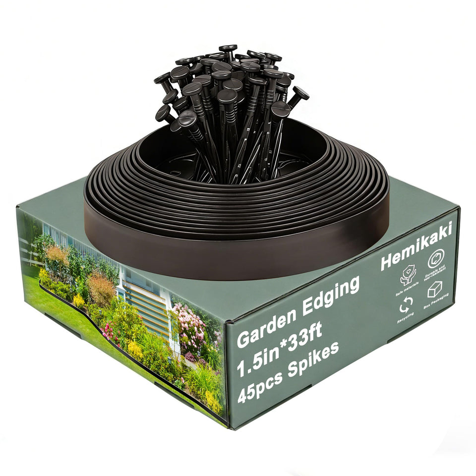 Hemikaki garden edging border with 2-pack, 33ft, defines clean lawn boundaries.