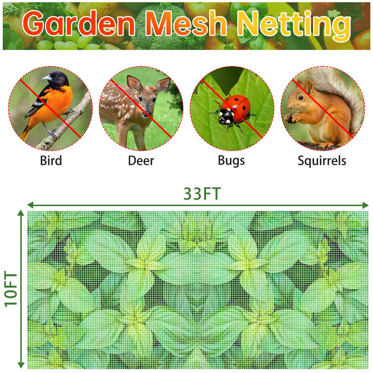 HENAYUK garden netting barrier protects fruits and flowers from birds and insects.