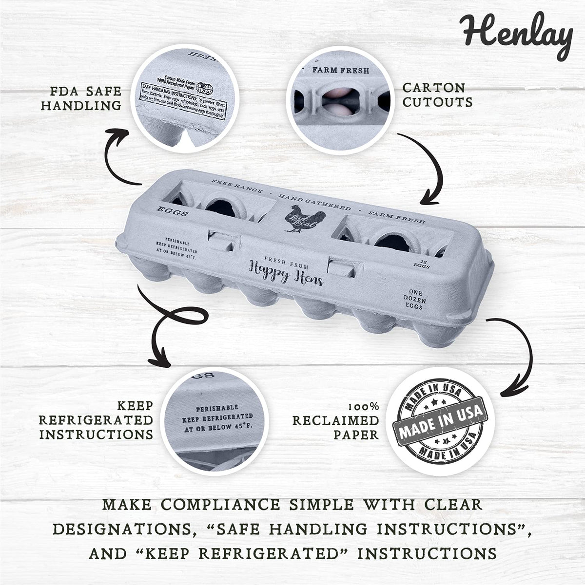 Henlay carton close-up with vintage design to organize eggs neatly