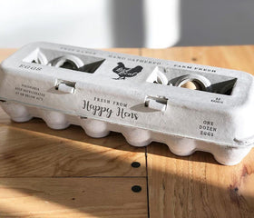 Henlay 25-egg carton with vintage print front view for farm-fresh display