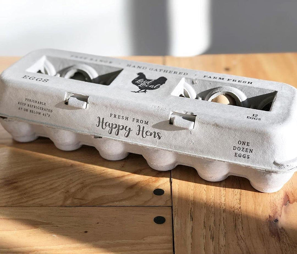 Henlay 25-egg carton with vintage print front view for farm-fresh display