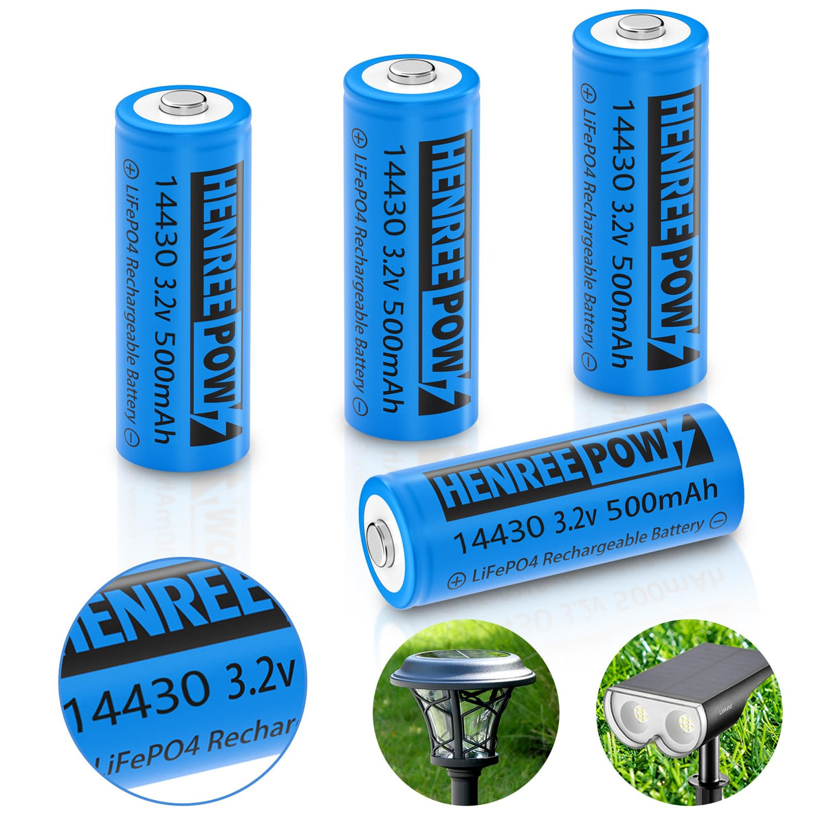 Henreepow 14430 battery pack for solar garden lights with reliable recharge cycles