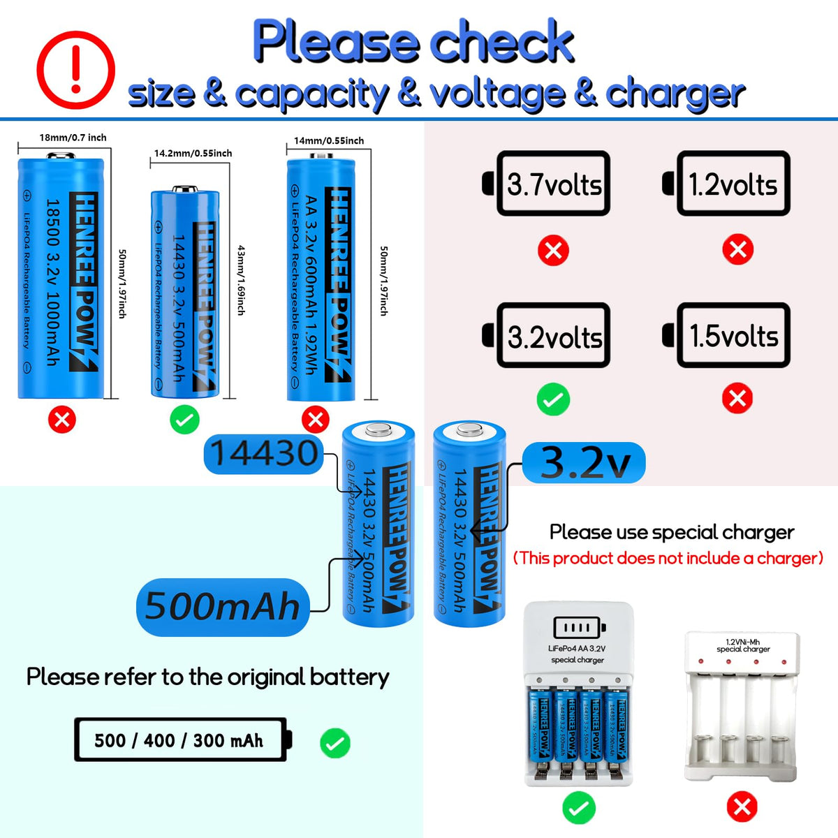 Henreepow 14430 battery beside AA/AAA for size comparison and easy device replacement