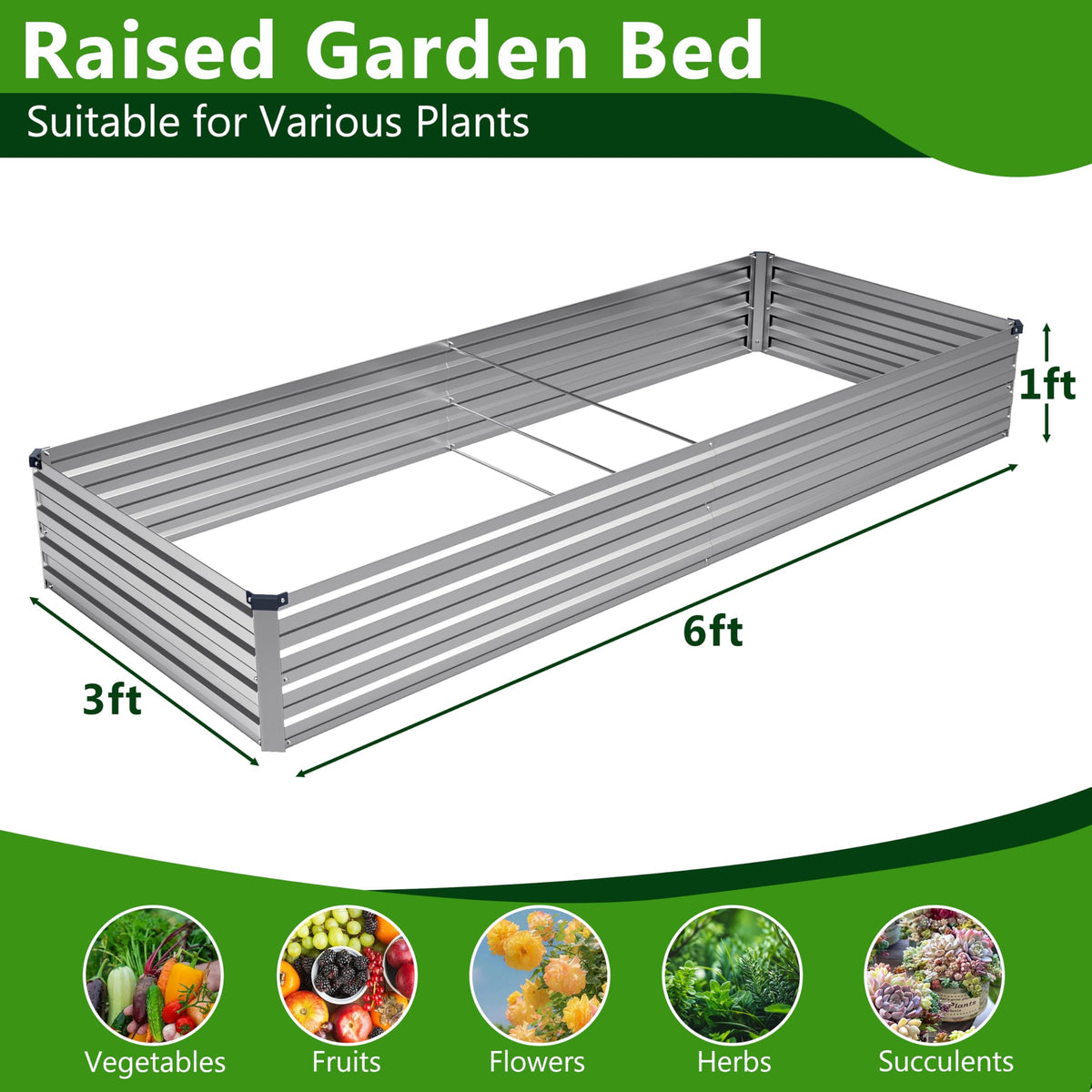 Henshwon galvanized steel bed closeup shows rust-resistant finish for outdoor durability.