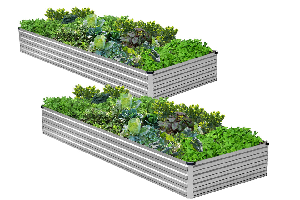 Henshwon raised bed open-bottom back view highlights drainage benefits.