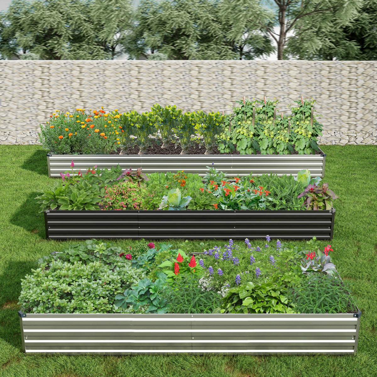 Henshwon silver planter on patio blending with outdoor decor.