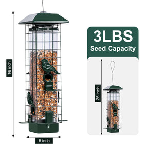 Henzavk four-port bird feeder side view enabling multiple birds to feed simultaneously.
