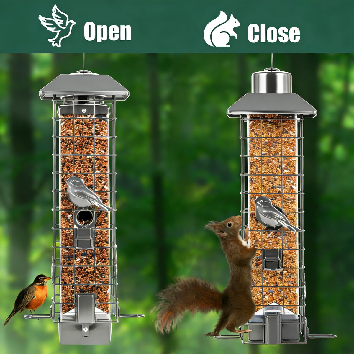 Henzavk large 3lb capacity gray bird feeder reduces refills.