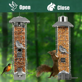 Henzavk large 3lb capacity gray bird feeder reduces refills.