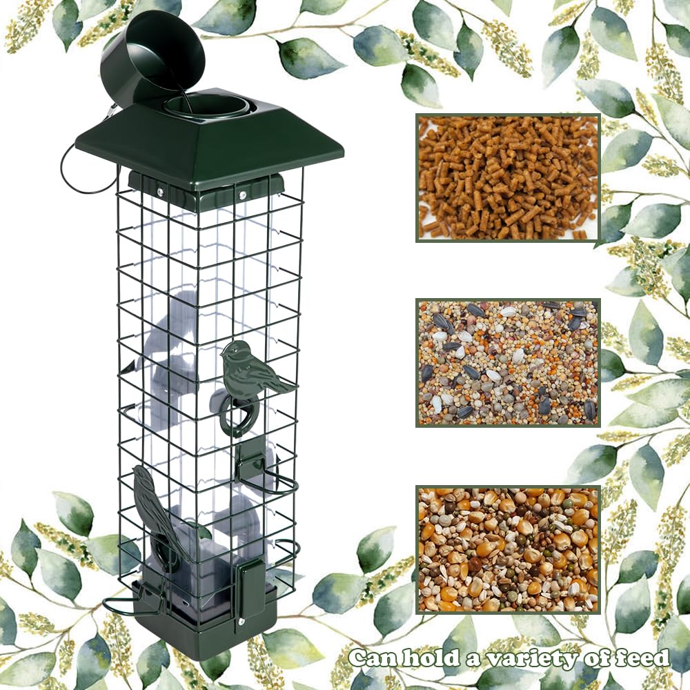 Henzavk large-capacity bird feeder green minimizes refills during busy seasons.