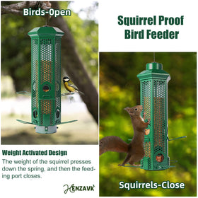 Henzavk outdoor hanging feeder in green blends with garden while resisting weather