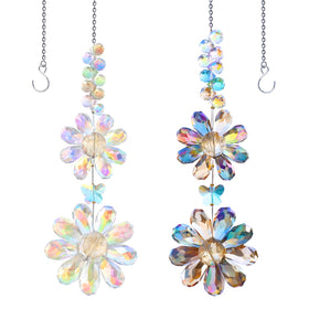 Heogacinlia two-piece crystal flower suncatcher creating vivid rainbows in sunlit windows