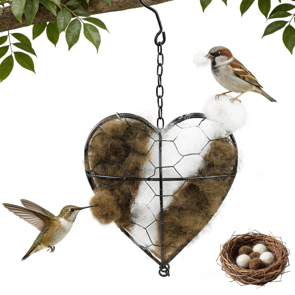 Hepanio heart-shaped alpaca nest provides cozy shelter for garden birds.