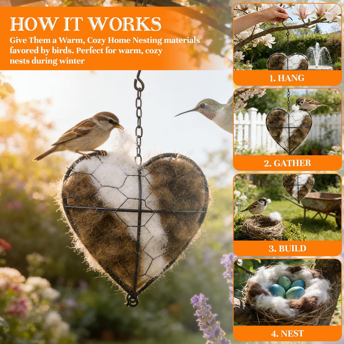 Hepanio refillable hummingbird nest holder supports seasonal nesting.