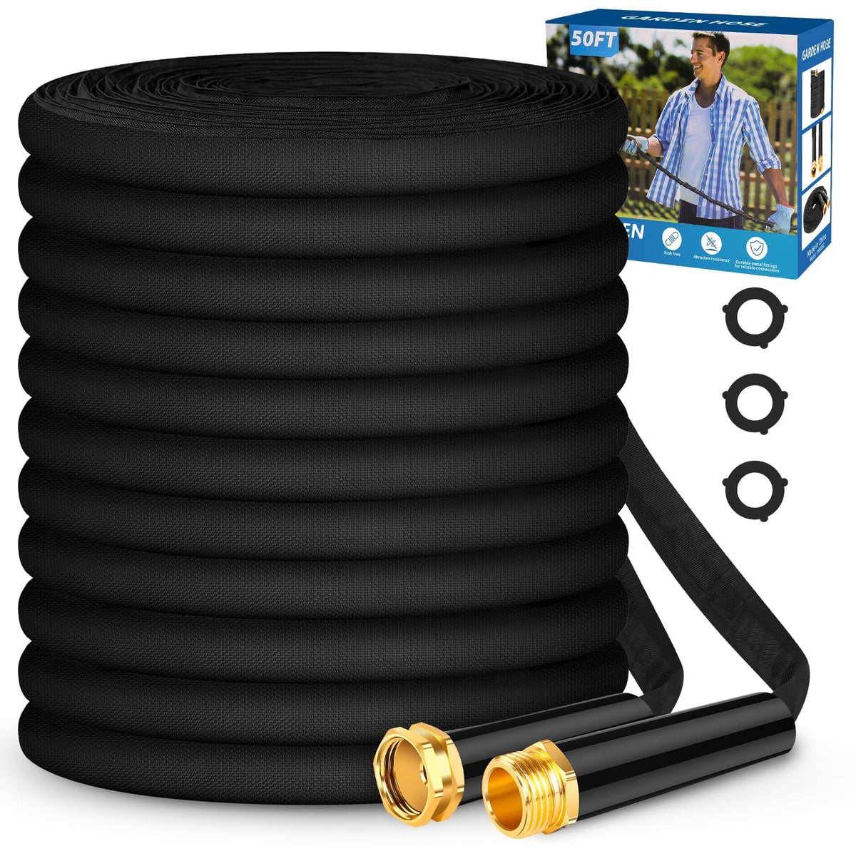 Hepciee garden hose 50ft non-expanding design for steady watering across long distances.