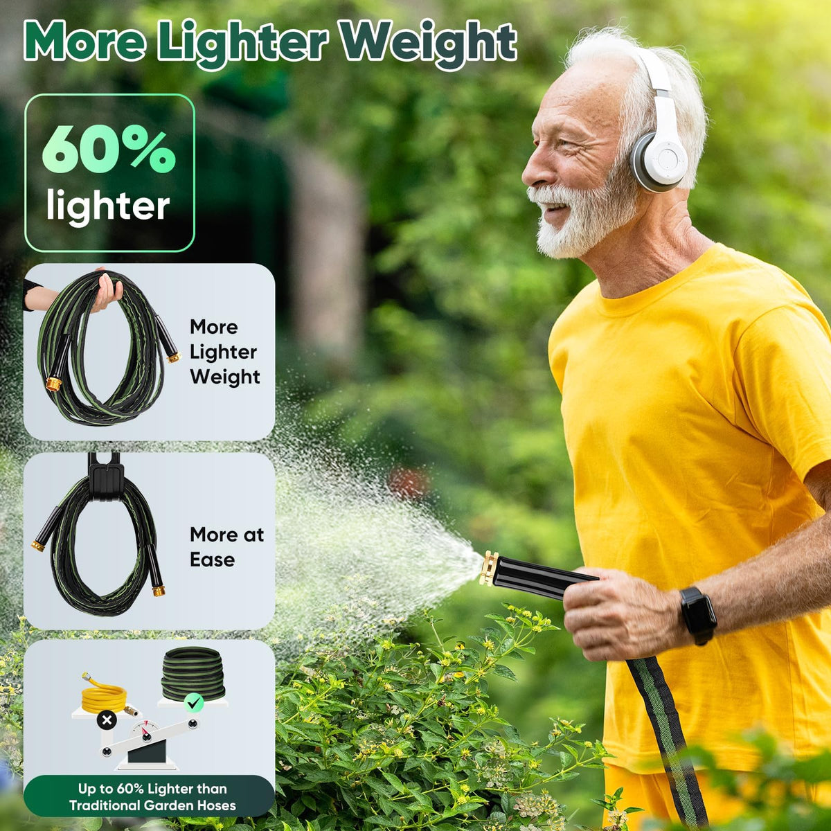 Hepciee lightweight 50ft hose is easy to drag and maneuver around the yard.