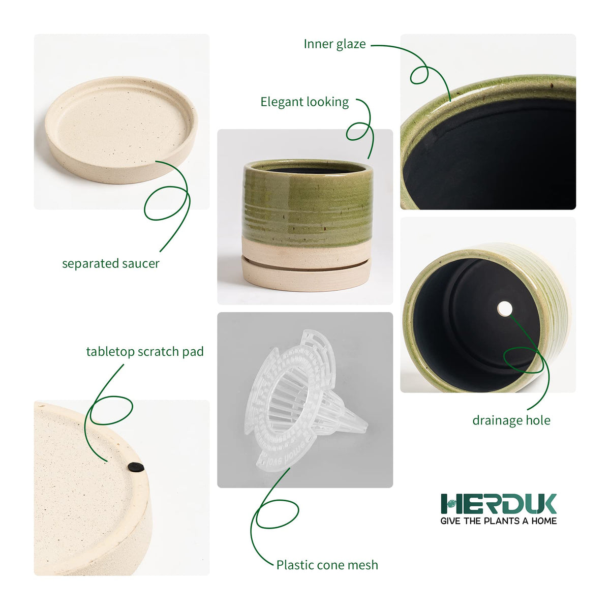 HERDUK green-beige glazed ceramic pot adds texture to shelves.