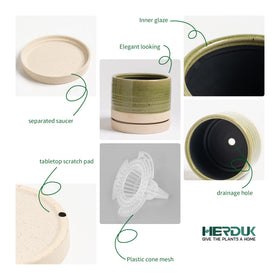 HERDUK green-beige glazed ceramic pot adds texture to shelves.