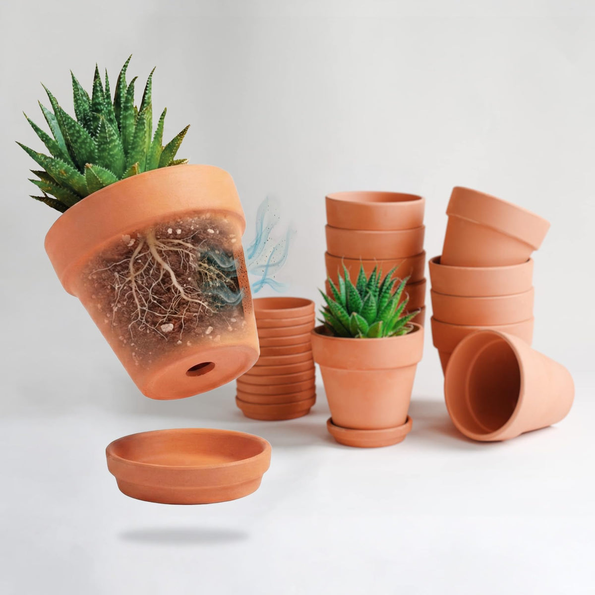 HERDUK terracotta starter pot with saucer for compact indoor seedling care.
