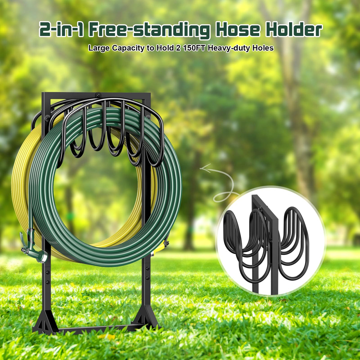 HeroicLion double-hose stand shown in stable base setup.
