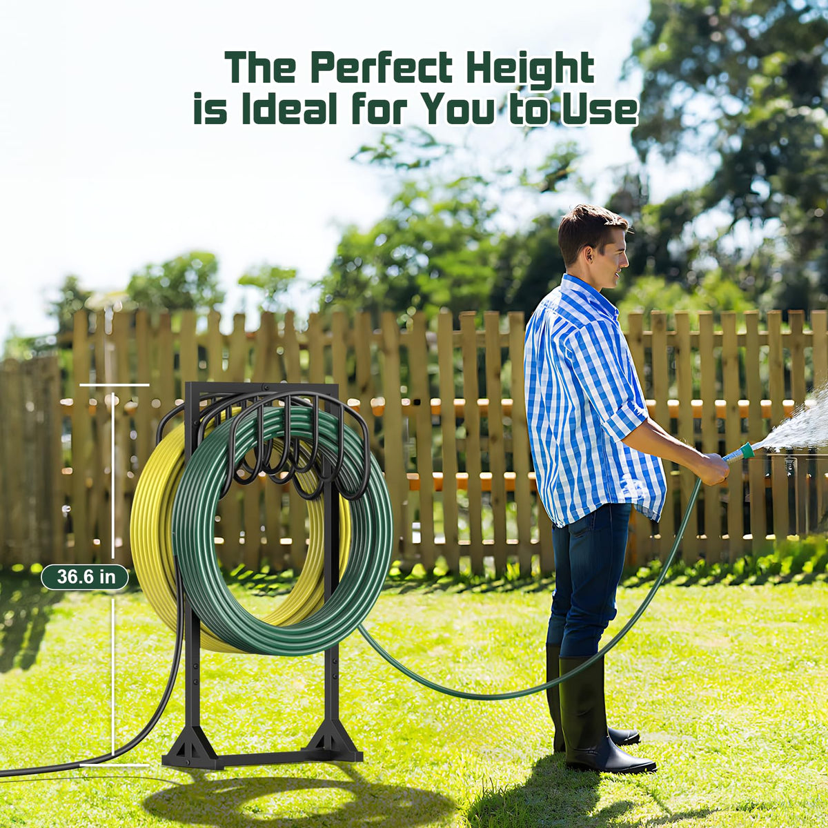 HeroicLion outdoor hose organizer in front yard setup.