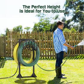 HeroicLion outdoor hose organizer in front yard setup.