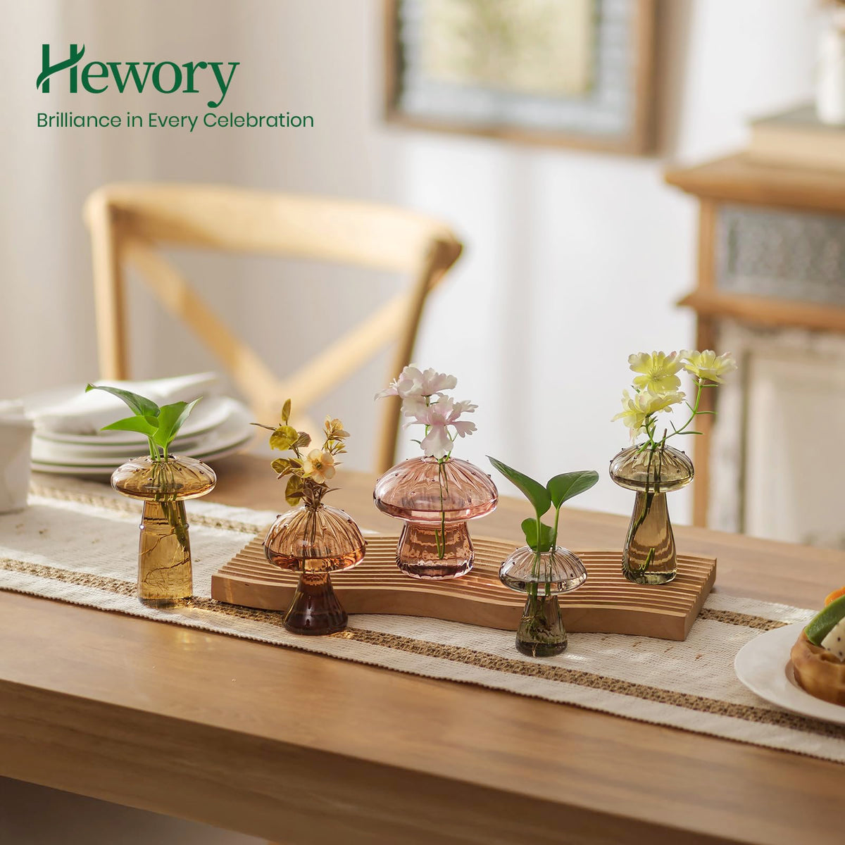 Hewory amber mushroom propagation jar set enhances windowsill display