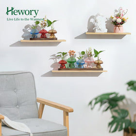 Hewory colorful mushroom vases catching sunlight and casting cheerful reflections.