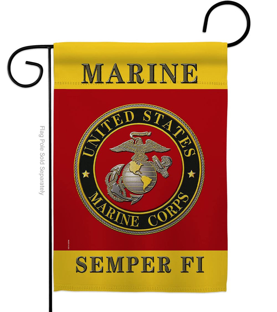 Hexagram Semper Fi flag front view showing double-sided design for outdoor display