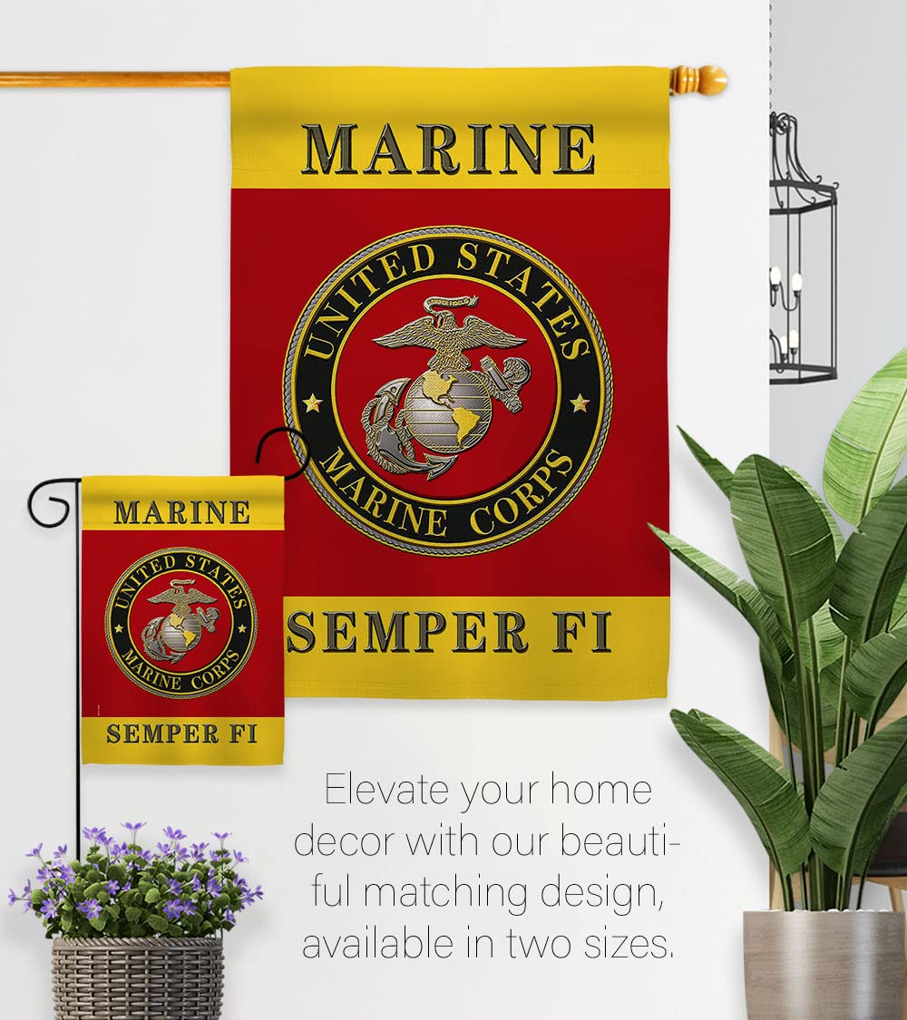 Hexagram Semper Fi flag measures 13x18.5 inches for garden flag use