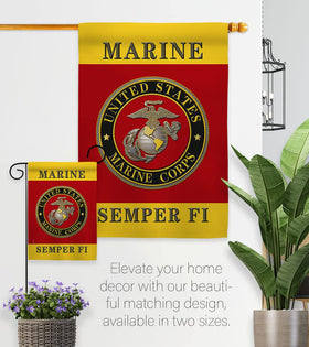 Hexagram Semper Fi flag measures 13x18.5 inches for garden flag use