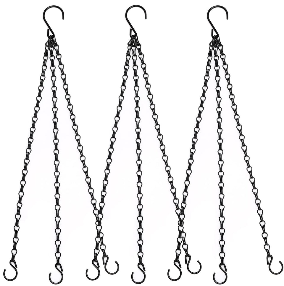 Heybe 16-inch hanging basket chain closeup highlights durable iron construction for outdoor use.