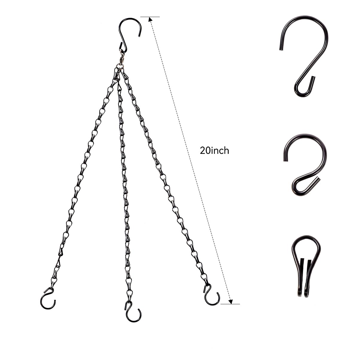Heybe 3-point 20-inch hanging plant chain provides flexible height adjustment.