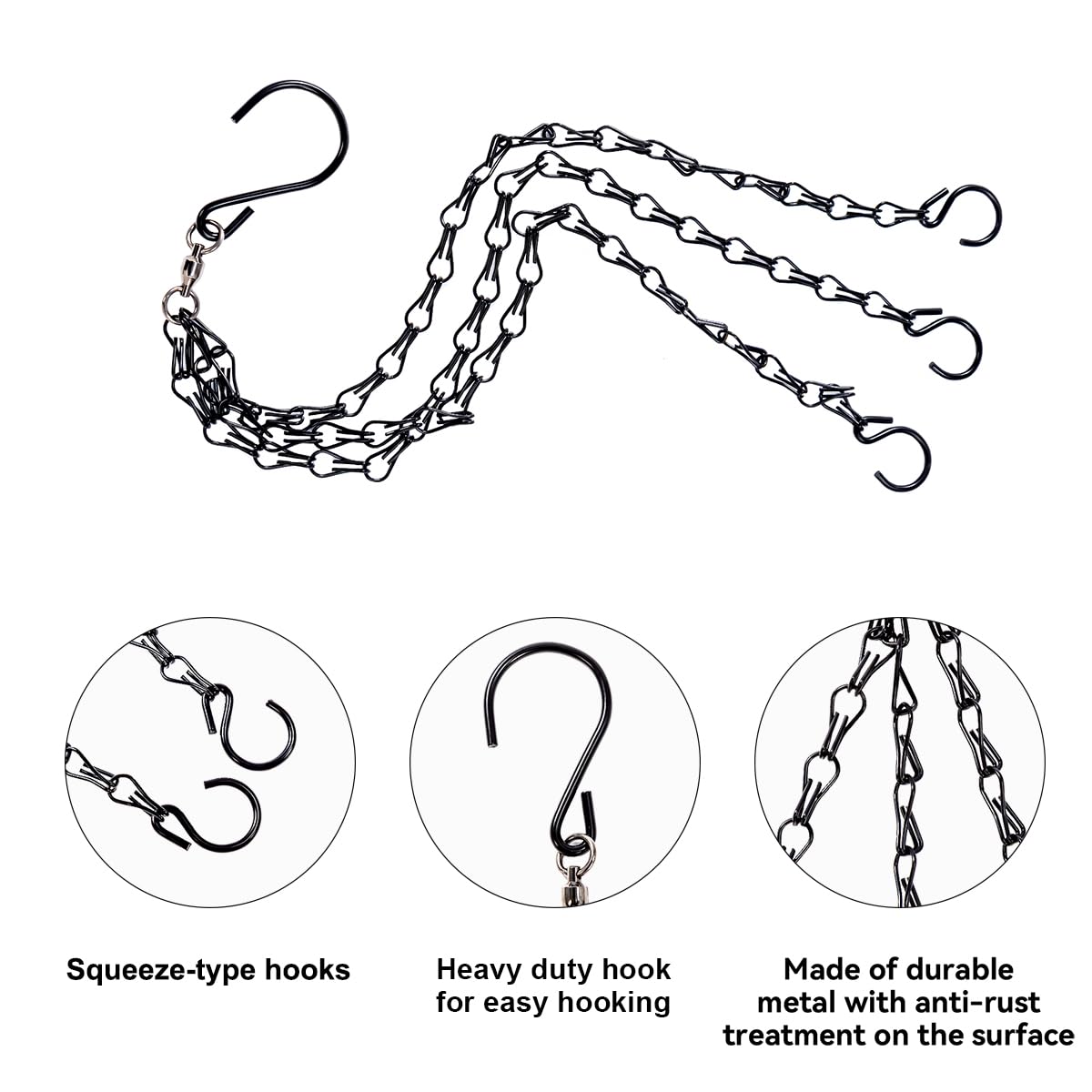 Heybe black plant hangers, pack of 3, ideal for indoor outdoor decor.
