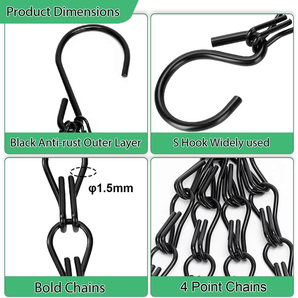 Heybe hanging chain supports up to 30 lbs for plants and ornaments.