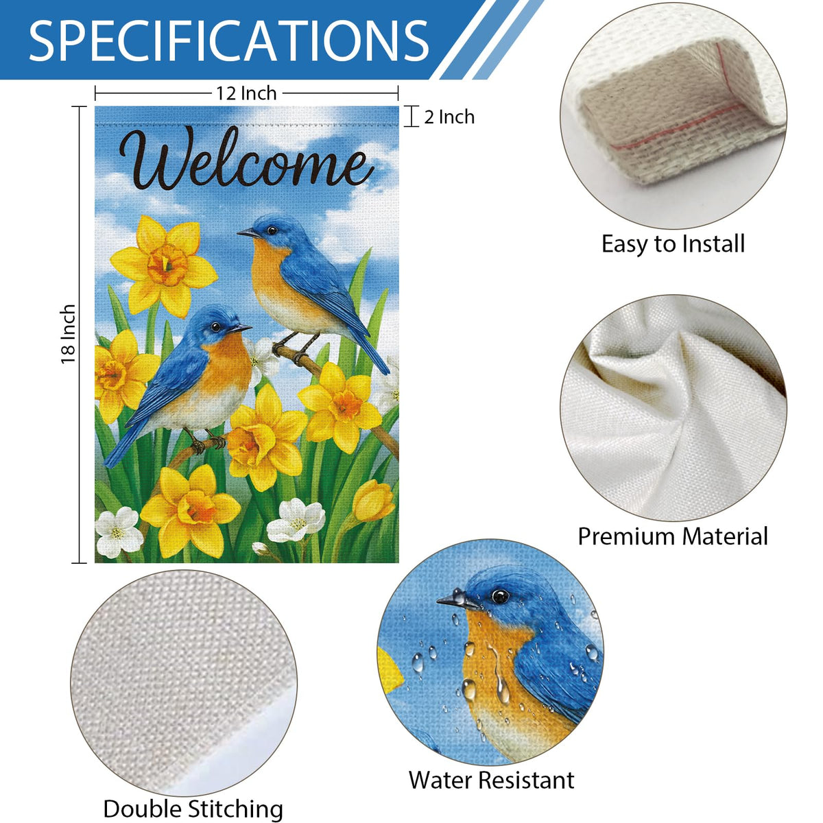Heyfibro vibrant spring daffodils and birds flag enhances curb appeal