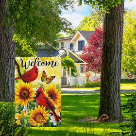 Heyfibro Cardinal Butterfly Garden Flag adds vibrant cardinals and butterflies to brighten any garden.