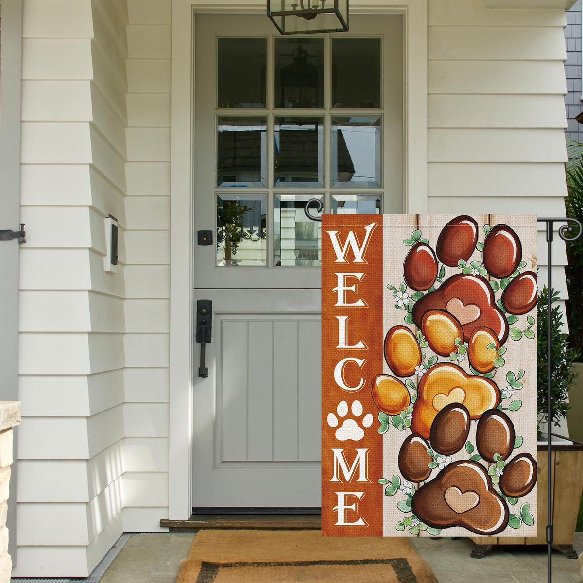 Heyfibro Welcome Flag colorful paw prints for high visibility outdoors