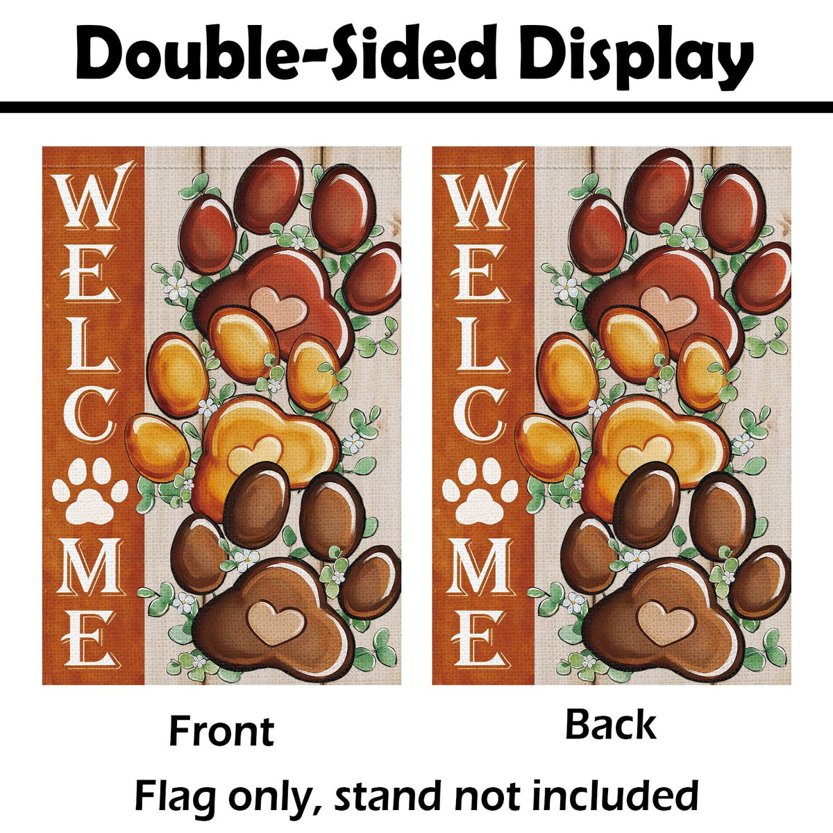 Heyfibro Welcome Flag in a garden entry setting for welcoming entryways
