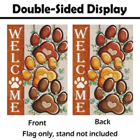Heyfibro Welcome Flag in a garden entry setting for welcoming entryways