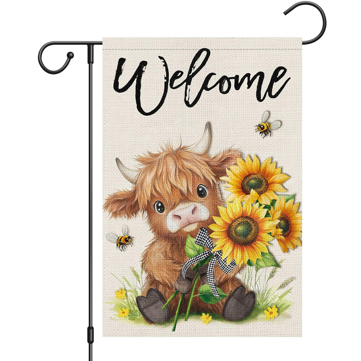 Heyfibro welcome summer Highland cow flag for outdoor display