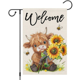 Heyfibro welcome summer Highland cow flag for outdoor display