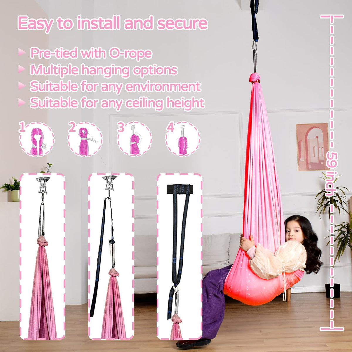 Heyfriday sensory swing includes all installation hardware and clear instructions.