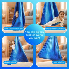 Heyfriday sensory swing for indoor and outdoor spaces and flexible setup.