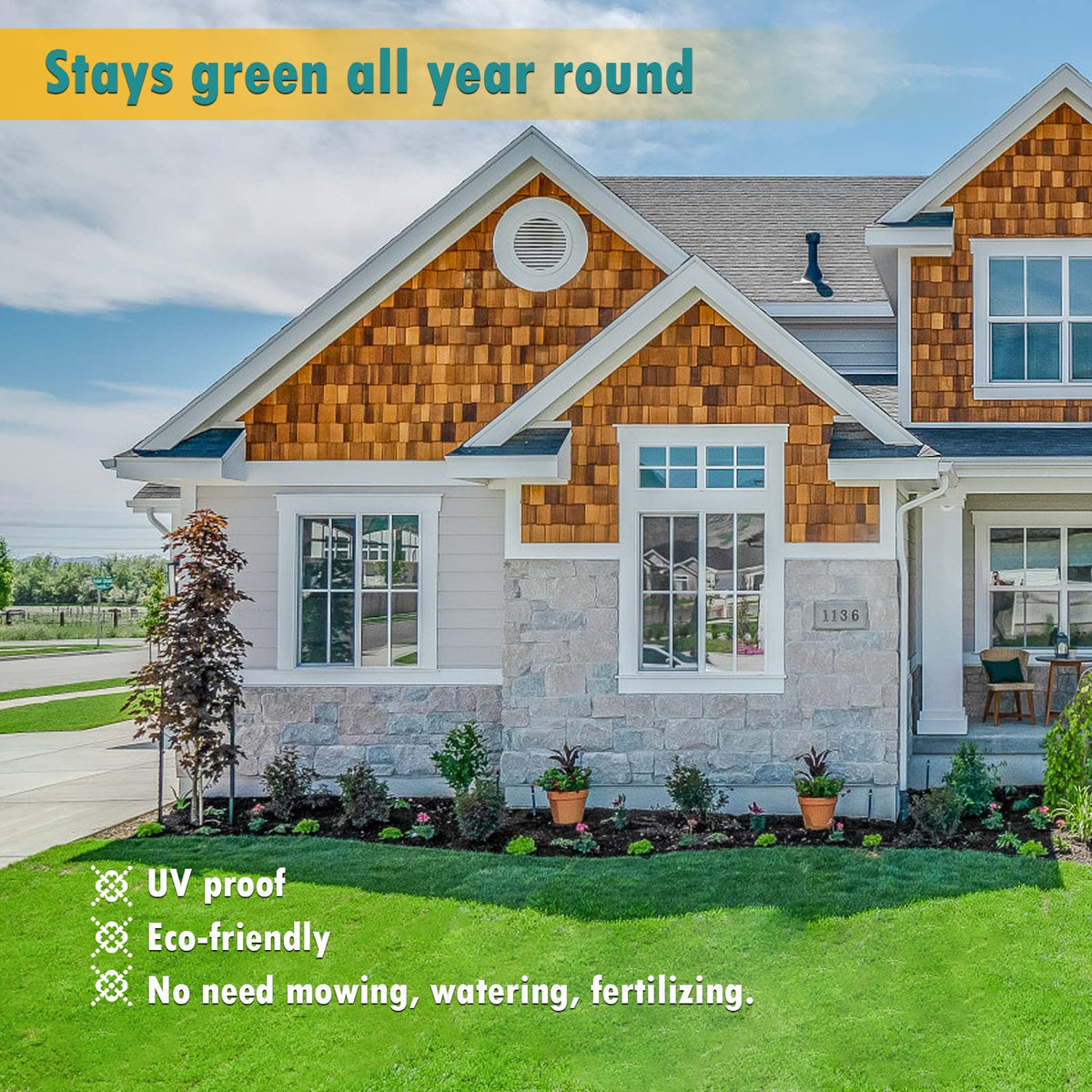 Heyroll UV-resistant artificial grass ideal for sunny gardens and decks.