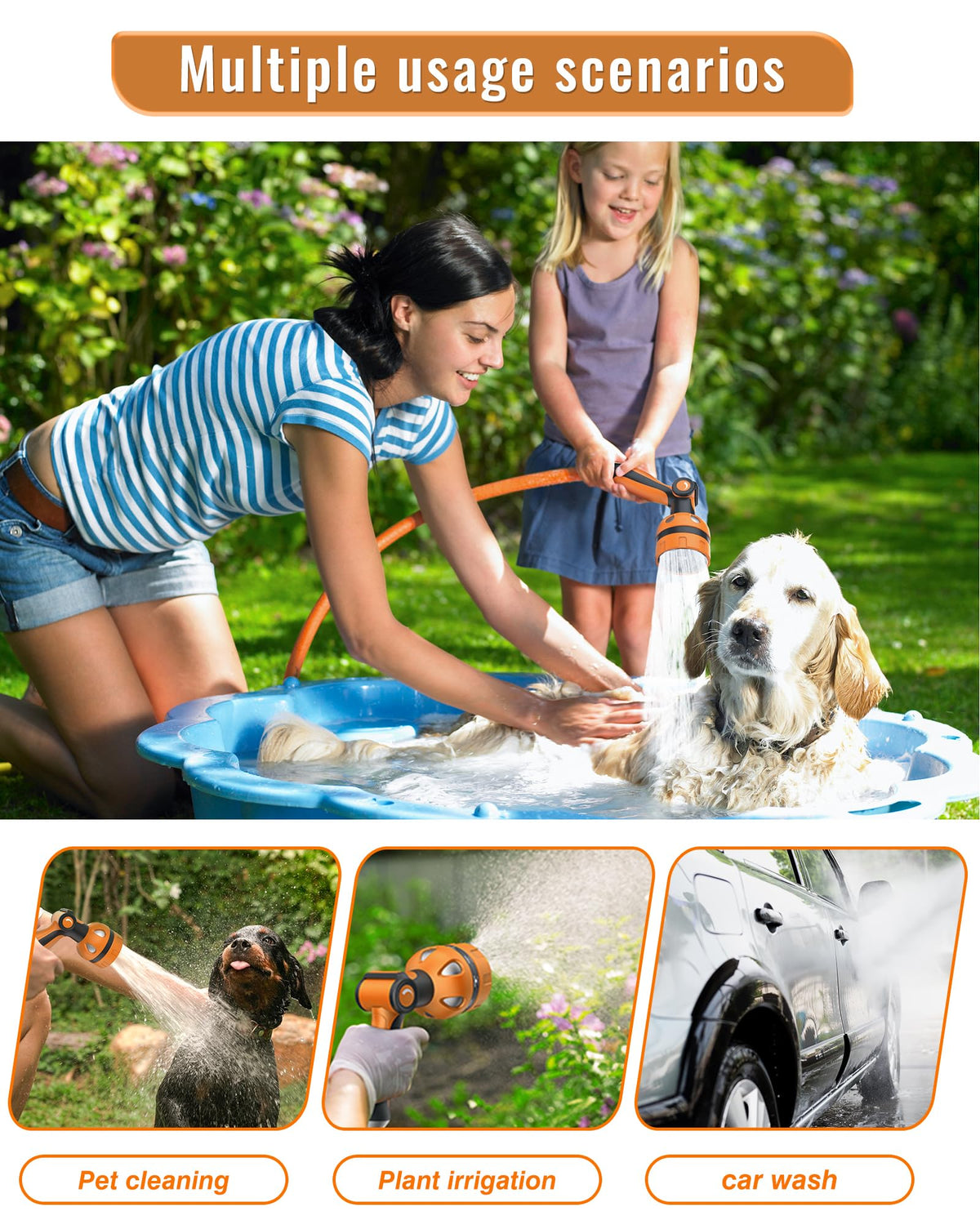 HFDSXS ergonomic non-slip grip helps control water flow during outdoor tasks.