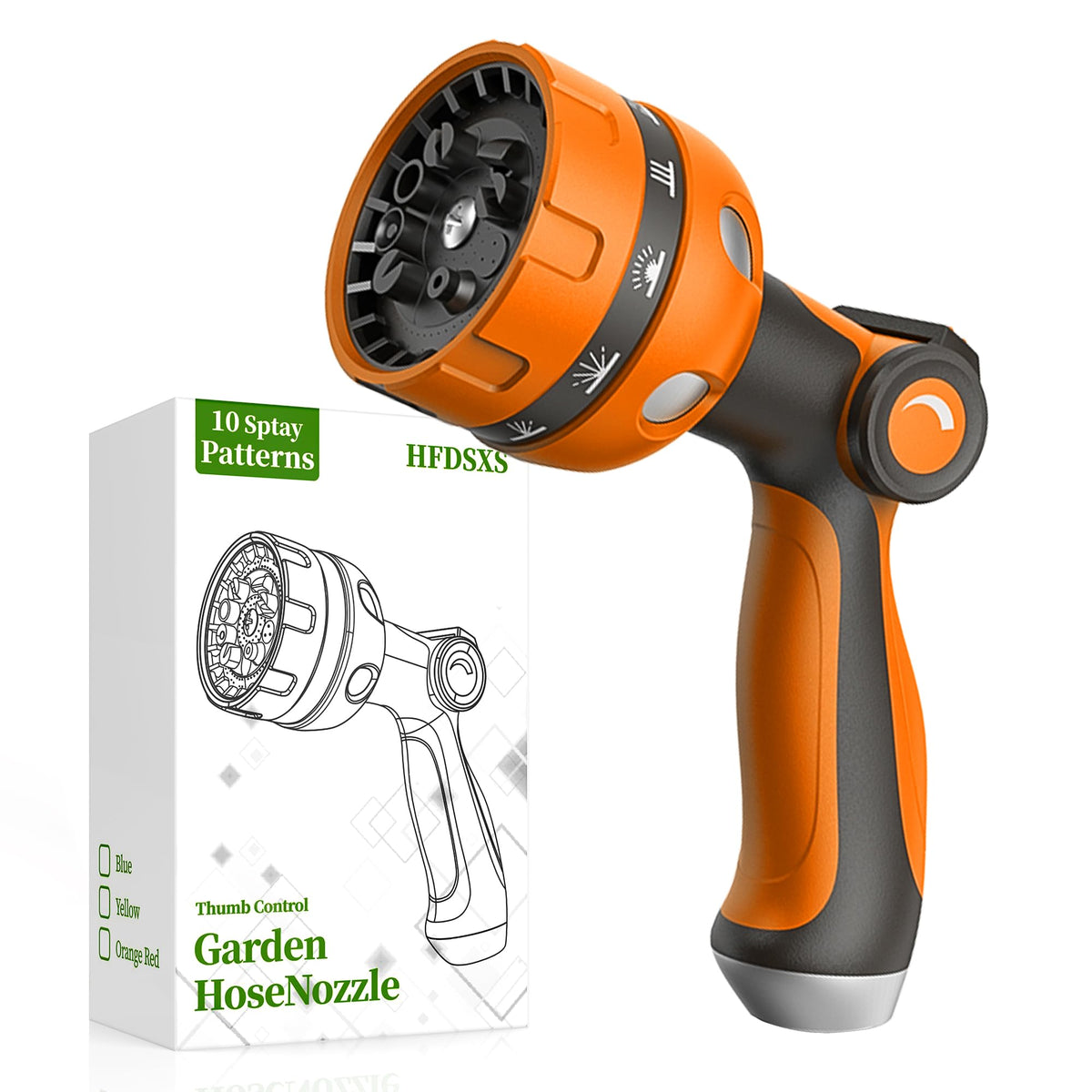 HFDSXS garden hose nozzle with heavy-duty metal inlet for leak-proof performance.
